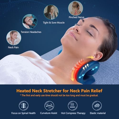 Alivio de Dolor de Cuello con Estirador Cervical, Cojín de Traction Calentado con Almohadilla de Grafeno, Relajante para Cuello y Hombros (Azul - imagen 3