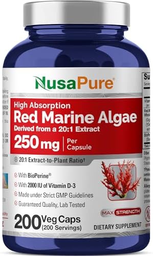 Cápsulas de Algas Marinas Rojas NusaPure, 250 mg, 200 Veganas (Sin Soja, No Transgénicas) - imagen 1