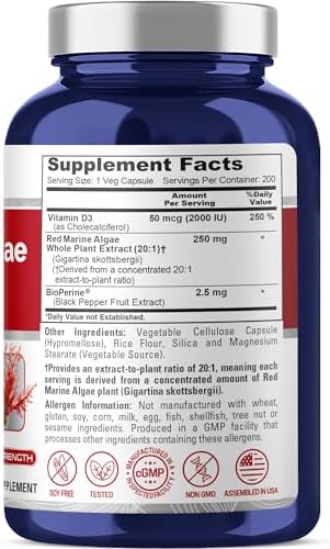 Cápsulas de Algas Marinas Rojas NusaPure, 250 mg, 200 Veganas (Sin Soja, No Transgénicas) - imagen 2