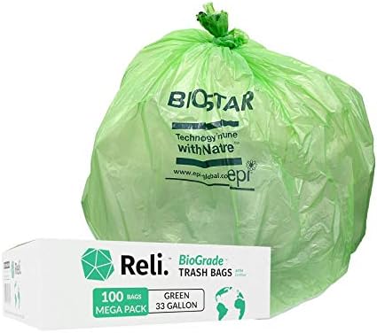 Bolsas de Basura Biodegradables Reli de 33 Galones, 100 Piezas, Verdes, Ecológicas y Degradables en Ciertas Condiciones, Ajuste Personalizado para - imagen 1