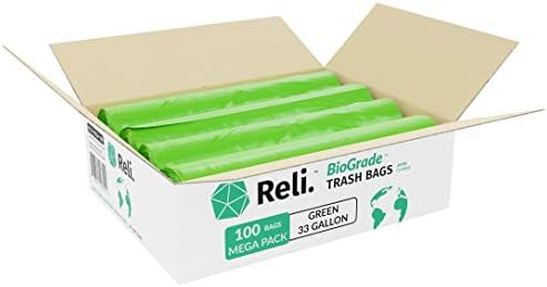 Bolsas de Basura Biodegradables Reli de 33 Galones, 100 Piezas, Verdes, Ecológicas y Degradables en Ciertas Condiciones, Ajuste Personalizado para - imagen 2