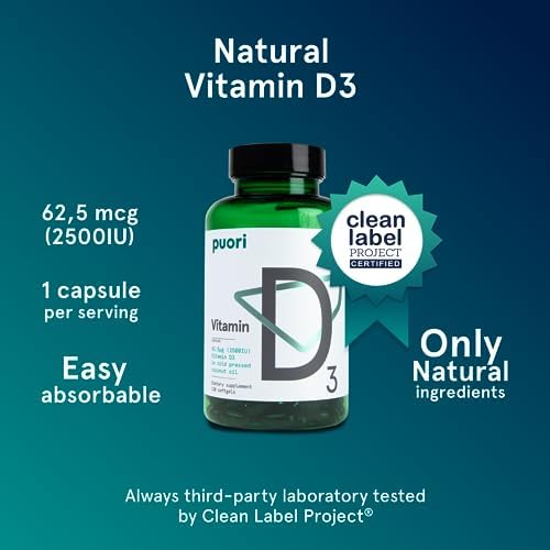 Suplementos de Vitamina D3 Puori en Softgels, 2500 IU (62.5 mcg) - Absorción Rápida para el Sistema Inmunológico, Salud Ósea y Funciones Musculares - - imagen 2