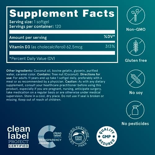 Suplementos de Vitamina D3 Puori en Softgels, 2500 IU (62.5 mcg) - Absorción Rápida para el Sistema Inmunológico, Salud Ósea y Funciones Musculares - - imagen 4