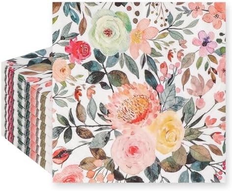 200 Piezas de Servilletas de Papel Florales Desechables con Diseño de Rosa Acuarela para Postres, Cenas, Baños, Bodas y Fiestas de Cumpleaños (16.5 x - imagen 1