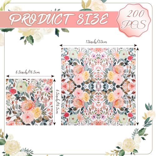 200 Piezas de Servilletas de Papel Florales Desechables con Diseño de Rosa Acuarela para Postres, Cenas, Baños, Bodas y Fiestas de Cumpleaños (16.5 x - imagen 2