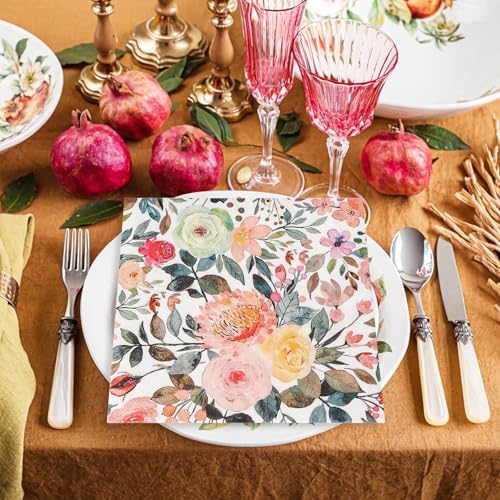 200 Piezas de Servilletas de Papel Florales Desechables con Diseño de Rosa Acuarela para Postres, Cenas, Baños, Bodas y Fiestas de Cumpleaños (16.5 x - imagen 4