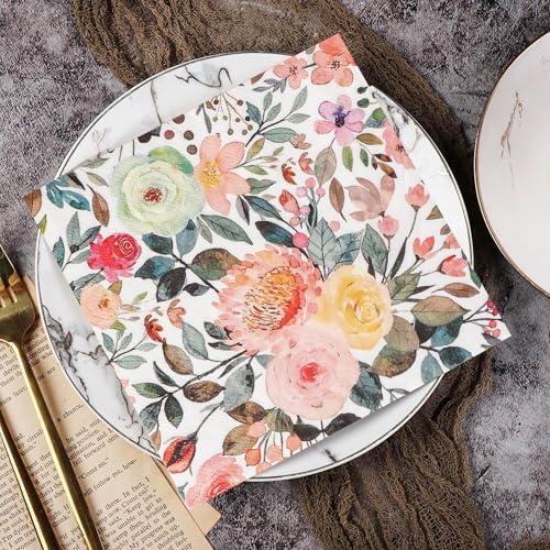 200 Piezas de Servilletas de Papel Florales Desechables con Diseño de Rosa Acuarela para Postres, Cenas, Baños, Bodas y Fiestas de Cumpleaños (16.5 x - imagen 6