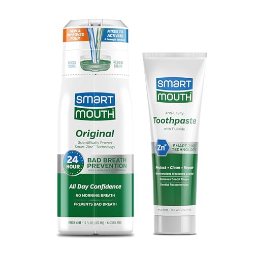 Combo de Pasta de Dientes SmartMouth Premium con Zinc y Enjuague Bucal Activado - Pasta Blanqueadora con Flúor (Sabor Menta Suave) y Enjuague para - imagen 1