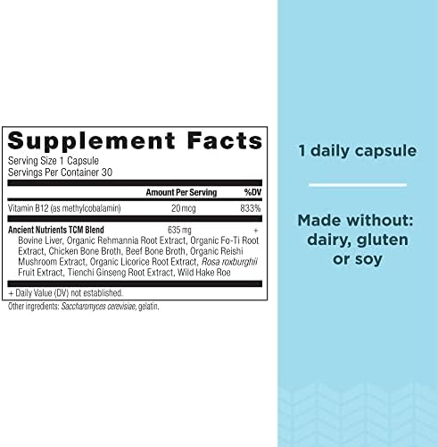 Suplemento de Vitamina B12 Ancient Nutrition, Apoya el Metabolismo Energético y la Salud del Sistema Nervioso, Hierbas Adaptógenas, Activado por - imagen 2