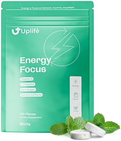 UPLIFE Mentas de Enfoque y Energía 120 Pcs – Hechas en EE. UU. - Chicles Nootrópicos de Acción Rápida con 40 mg de Cafeína Natural, 80 mg de - imagen 1