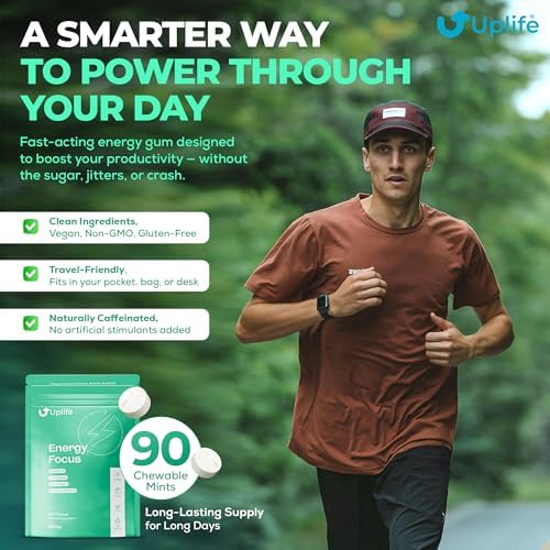 UPLIFE Mentas de Enfoque y Energía 120 Pcs – Hechas en EE. UU. - Chicles Nootrópicos de Acción Rápida con 40 mg de Cafeína Natural, 80 mg de - imagen 2