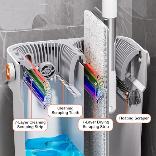 Set de Trapeador y Cubeta POPMOP, Sistema de Trapeador Plano, Cubeta con Escurridor, Trapeador de Pared con Mango Ajustable (Máx 61 Pulgadas), 5 - imagen 2