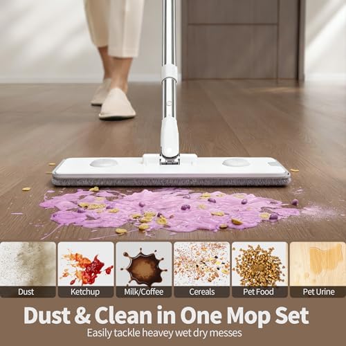 Set de Trapeador y Cubeta POPMOP, Sistema de Trapeador Plano, Cubeta con Escurridor, Trapeador de Pared con Mango Ajustable (Máx 61 Pulgadas), 5 - imagen 4