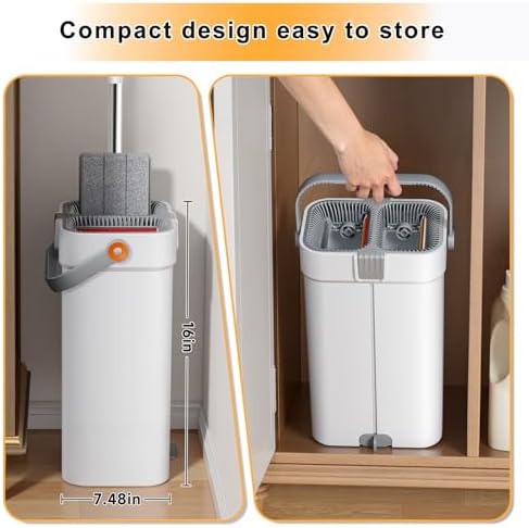 Set de Trapeador y Cubeta POPMOP, Sistema de Trapeador Plano, Cubeta con Escurridor, Trapeador de Pared con Mango Ajustable (Máx 61 Pulgadas), 5 - imagen 7