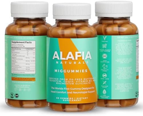 Alafia Naturals Miggummies - r Gummy para Confort y Soporte Craneal - Magnesio Glicinato, Butterbur, Feverfew, CoQ10, Vitamina B2 400mg, 60 piezas - imagen 1