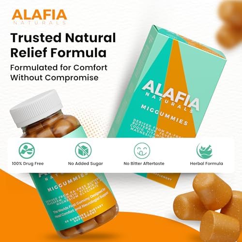 Alafia Naturals Miggummies - r Gummy para Confort y Soporte Craneal - Magnesio Glicinato, Butterbur, Feverfew, CoQ10, Vitamina B2 400mg, 60 piezas - imagen 3
