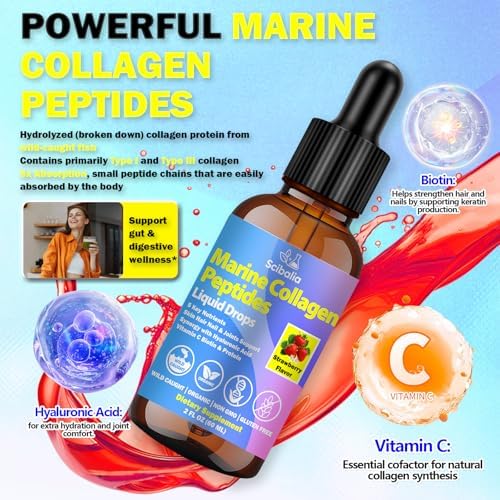 Gotas Líquidas de Colágeno Marino Hidrolizado, Colágeno Tipo I y III con Ácido Hialurónico, Biotina y Vitamina C para Articulaciones, Piel, Cabello y - imagen 2