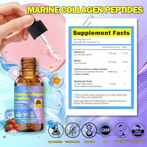 Gotas Líquidas de Colágeno Marino Hidrolizado, Colágeno Tipo I y III con Ácido Hialurónico, Biotina y Vitamina C para Articulaciones, Piel, Cabello y - imagen 8