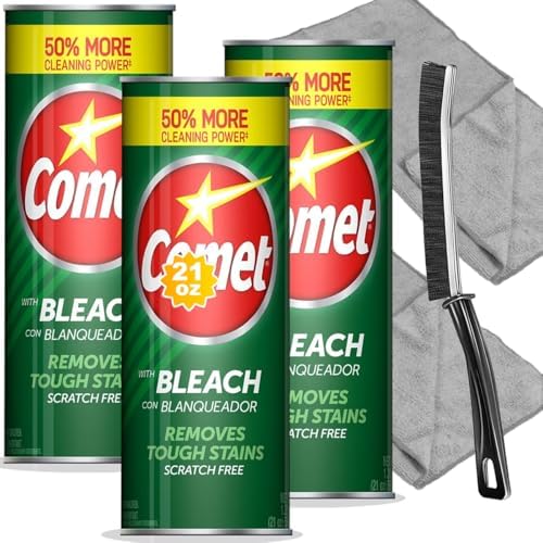 Paquete de Limpieza: Limpiador en Polvo Comet con Cloro, 21 oz, 3 Piezas + 2 Paños de Microfibra + 1 Cepillo Estrecho - imagen 1