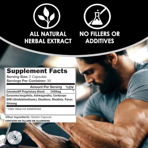 VH Nutrition ESTREDUX HP - Bloqueador de Estrógenos para Hombres* | 1450mg de Soporte Hormonal Máximo, Tongkat Ali, Ashwagandha | 60 Cápsulas - imagen 4