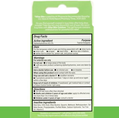 After Bite Fórmula para Exteriores - Alivio de Picazón con Diphenhydramine HCl - Ideal para Picaduras de Mosquitos, Hormigas y Más - Gel Portátil - - imagen 8