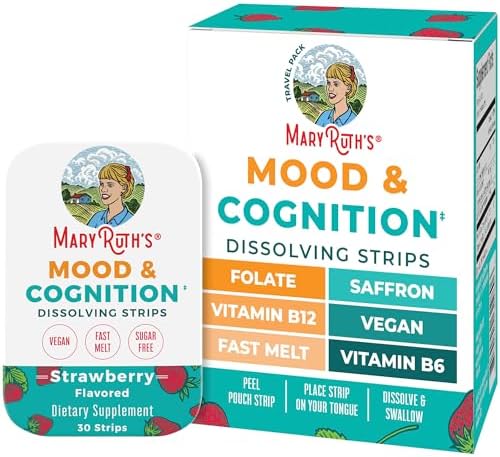 Tiras Disolventes Mood & Cognition de MaryRuth's | Vitamina B12 | B6 | Azafrán | Folato | Vitaminas B | Sin Azúcar | Sabor Fresa | Vegano | Sin - imagen 1
