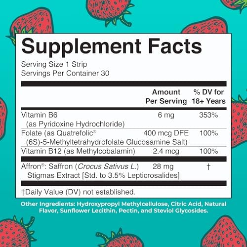 Tiras Disolventes Mood & Cognition de MaryRuth's | Vitamina B12 | B6 | Azafrán | Folato | Vitaminas B | Sin Azúcar | Sabor Fresa | Vegano | Sin - imagen 2