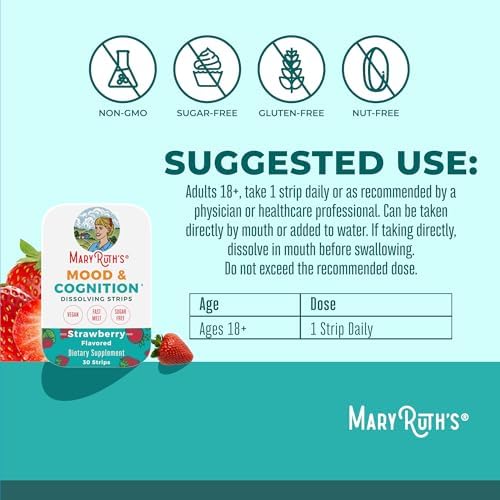 Tiras Disolventes Mood & Cognition de MaryRuth's | Vitamina B12 | B6 | Azafrán | Folato | Vitaminas B | Sin Azúcar | Sabor Fresa | Vegano | Sin - imagen 3
