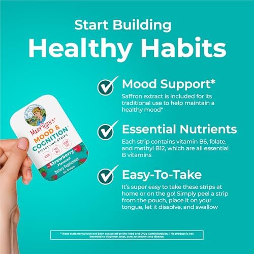 Tiras Disolventes Mood & Cognition de MaryRuth's | Vitamina B12 | B6 | Azafrán | Folato | Vitaminas B | Sin Azúcar | Sabor Fresa | Vegano | Sin - imagen 5