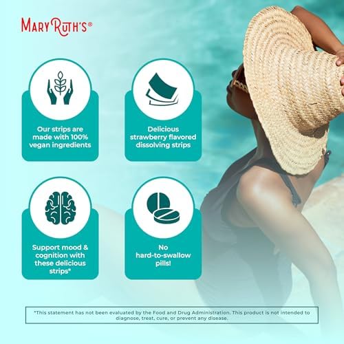 Tiras Disolventes Mood & Cognition de MaryRuth's | Vitamina B12 | B6 | Azafrán | Folato | Vitaminas B | Sin Azúcar | Sabor Fresa | Vegano | Sin - imagen 6