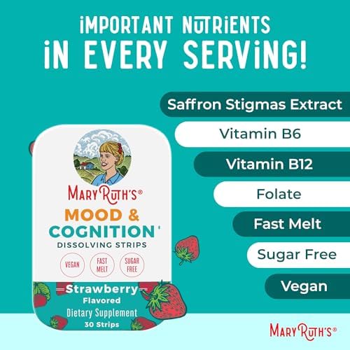 Tiras Disolventes Mood & Cognition de MaryRuth's | Vitamina B12 | B6 | Azafrán | Folato | Vitaminas B | Sin Azúcar | Sabor Fresa | Vegano | Sin - imagen 7