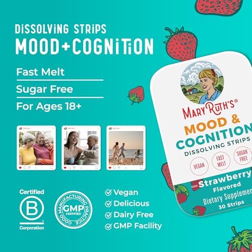 Tiras Disolventes Mood & Cognition de MaryRuth's | Vitamina B12 | B6 | Azafrán | Folato | Vitaminas B | Sin Azúcar | Sabor Fresa | Vegano | Sin - imagen 8