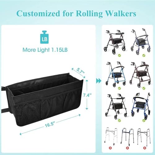 Canasta para Andador Dotday, Bolsa para Andador con Soporte para Taza, Bolsa de Almacenamiento Plegable para Andadores, Nunca se Volcará - imagen 3