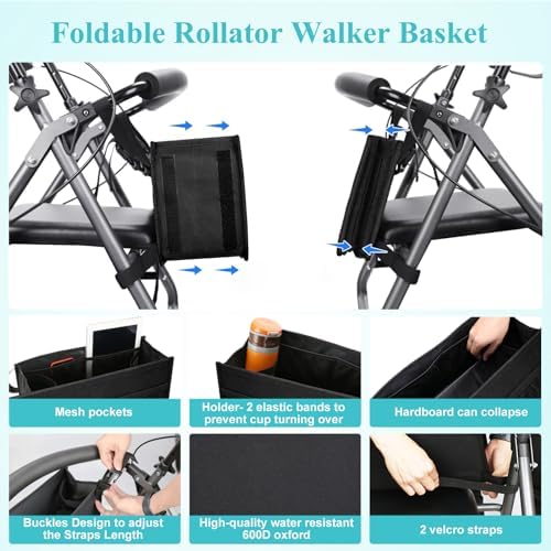 Canasta para Andador Dotday, Bolsa para Andador con Soporte para Taza, Bolsa de Almacenamiento Plegable para Andadores, Nunca se Volcará - imagen 4