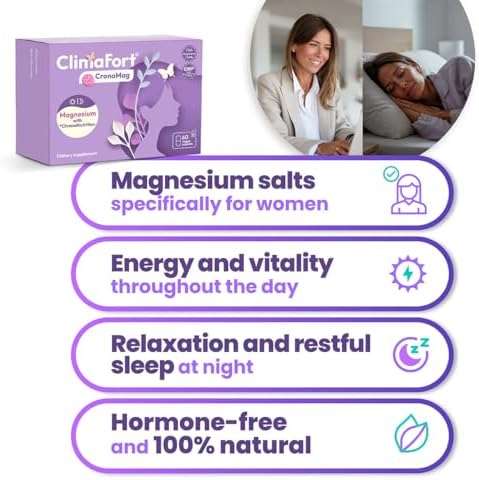ClimaFort CronoMag | Suplemento de Magnesio para Mujeres en Menopausia | 5 Sales Bisglicinato + Glicerofosfato | B12 | Energía | Suministro para 1 Mes - imagen 4