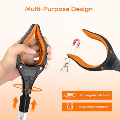 Juego de 2 Agarradores Extensibles de 43 con Mandíbulas Rotativas de 360°, Punta Magnética y Mango Ergonómico – Ideal para Personas Mayores y - imagen 5