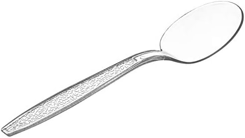 Cucharas de Plástico Transparentes GUSTO de Uso Rudo [300 Piezas] Desechables y Sin BPA con Diseño Grabado para Fiestas, Catering y Uso Diario - imagen 2