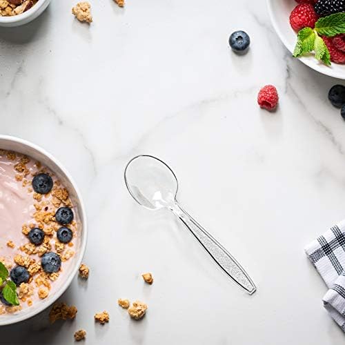 Cucharas de Plástico Transparentes GUSTO de Uso Rudo [300 Piezas] Desechables y Sin BPA con Diseño Grabado para Fiestas, Catering y Uso Diario - imagen 4