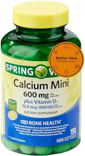 Suplemento de Calcio Spring Calcium Plus con Vitamina D3 150 Mini Softgels | Calcio 600 mg | Fácil de Tragar + Sticker Mejor Idea y Guía Completa - imagen 1