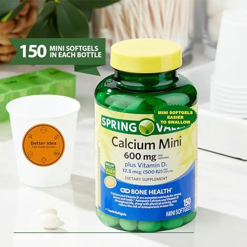 Suplemento de Calcio Spring Calcium Plus con Vitamina D3 150 Mini Softgels | Calcio 600 mg | Fácil de Tragar + Sticker Mejor Idea y Guía Completa - imagen 3