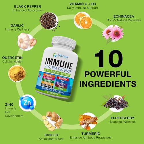 Suplemento Deloma Health 10 en 1 para el Sistema Inmunológico - Vitamina C (1000 mg), Quercetina, Vitamina D3 (5000 UI), Zinc (40 mg), Saúco, - imagen 3
