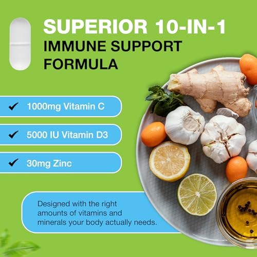 Suplemento Deloma Health 10 en 1 para el Sistema Inmunológico - Vitamina C (1000 mg), Quercetina, Vitamina D3 (5000 UI), Zinc (40 mg), Saúco, - imagen 4