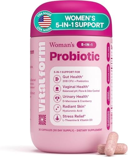 VitalForm Probiotico para Mujeres 20 Mil Millones CFU – Soporte Diario 5 en 1 para Salud Digestiva, Vaginal y Urinaria – con Arándano, D-Mannosa, - imagen 1
