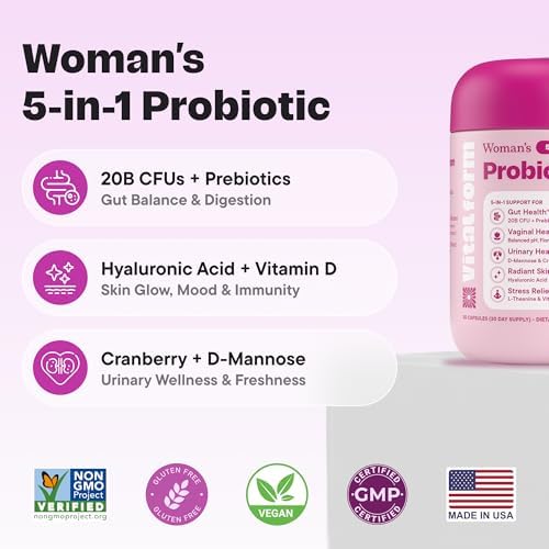 VitalForm Probiotico para Mujeres 20 Mil Millones CFU – Soporte Diario 5 en 1 para Salud Digestiva, Vaginal y Urinaria – con Arándano, D-Mannosa, - imagen 2