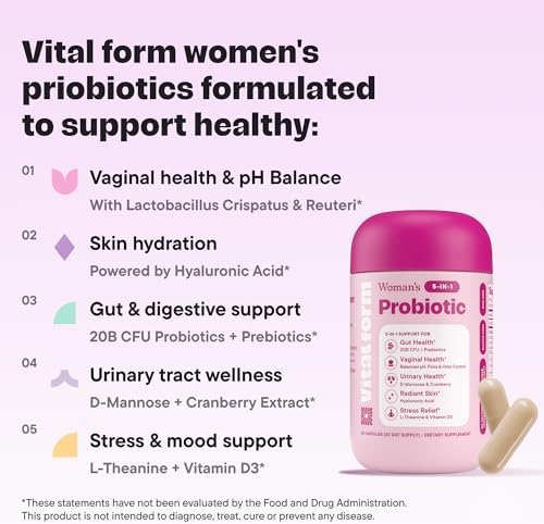 VitalForm Probiotico para Mujeres 20 Mil Millones CFU – Soporte Diario 5 en 1 para Salud Digestiva, Vaginal y Urinaria – con Arándano, D-Mannosa, - imagen 7