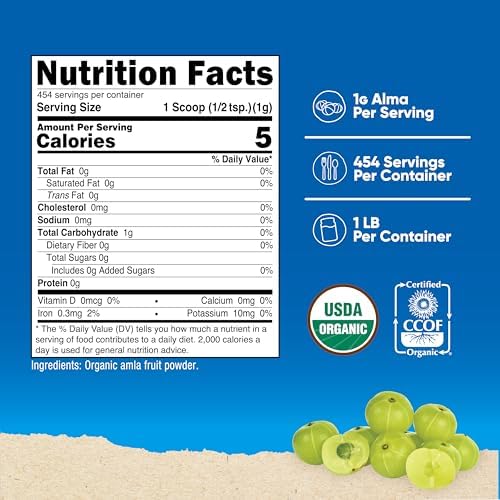 Nutricost Polvo de Amla Orgánico 1 Libra (Sin Sabor) - 1 gramo por Porción, Vegano, Sin OGM - imagen 2
