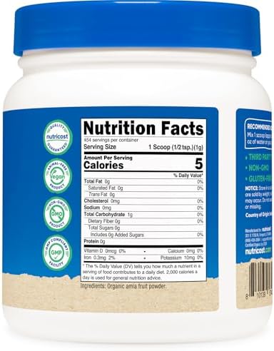 Nutricost Polvo de Amla Orgánico 1 Libra (Sin Sabor) - 1 gramo por Porción, Vegano, Sin OGM - imagen 5