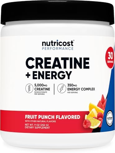 Nutricost Creatina + Energía 30 Porciones (Sabor Fruta Punch) - 5,000mg de Creatina Monohidratada + 350mg de Complejo Energético por Porción - imagen 1