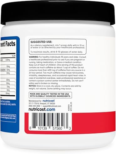 Nutricost Creatina + Energía 30 Porciones (Sabor Fruta Punch) - 5,000mg de Creatina Monohidratada + 350mg de Complejo Energético por Porción - imagen 4
