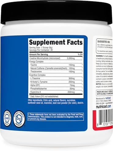 Nutricost Creatina + Energía 30 Porciones (Sabor Fruta Punch) - 5,000mg de Creatina Monohidratada + 350mg de Complejo Energético por Porción - imagen 5